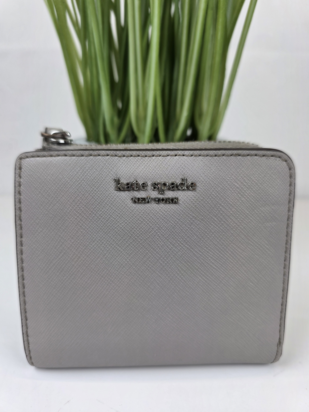 kate spade Gray Saffiano Zip Around Small Wallet